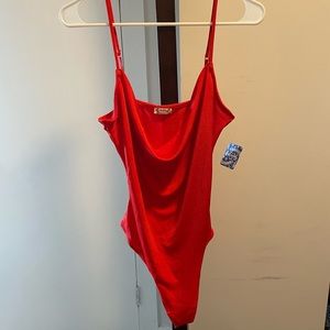 Free People Red Cowl Neck Bodysuit